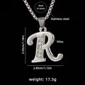 Silver stainless steel R-letter necklace with rhinestones on a 70cm link chain - Letter R + 70cm Chain