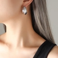 Orecchini a cerchio a C in acciaio al titanio argento lucido dal design minimal - Color Acciaio