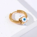 Golden titanium steel hoop earring featuring a blue and white evil eye bead detail - Gold-White