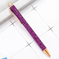 Elegant rose gold metal ballpoint pen with sparkling rose purple rhinestones - Plaid Purple (Rose Gold Trim)