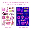 Tatouages temporaires rose néon avec boule disco et voiture rétro, taille 14,5x21cm - Style GL-007