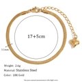 Minimalist 18K gold plated stainless steel snake chain bracelet with heart pendant charm - Blade Chain Bracelet-Gold