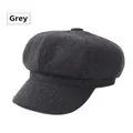 Classic grey wool blend newsboy cap with a structured panel design and short brim - One Size 58cm / Grey Woolen Octagonal Hat