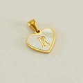 Golden heart pendant with mother of pearl inlay and embossed gold letter R detail - Letter R (Single Pendant)