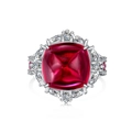 S925 sterling silver ring featuring a large oval red gemstone with zircon accents - US 6 / Red Cabochon Gemstone Ring