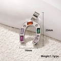 Silver horseshoe pendant with multi-color zircon stones 23mm x 14mm jewelry charm - Silver Multi-Color Zirconia Horse Shoe