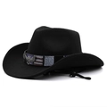 Klassieke zwarte western cowboyhoed van vilt met adelaarsgesp en verstelbare kinband - M(56-58CM) Verstelbaar / Zwart