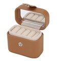 Portable mini jewelry box in brown leather with interior mirror and ring storage - Orange