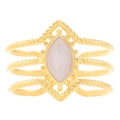 Three-layer adjustable gold titanium steel ring featuring a marbled marquise stone - Triple Twist Rope Style (DZ-435-03)