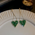 Elegant emerald green heart crystal tassel drop earrings with luxurious gold-tone finish - Heart Tassel Style (42#)