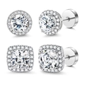 Luxury brass zircon earring set featuring round and cushion-cut studs with screw backs - 14k / Silver