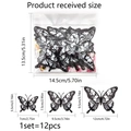 Lot de 12 stickers muraux papillons 3D Halloween avec motifs de crânes en tailles variées - Crâne Noir et Blanc (Set de 12)