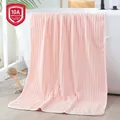 Absorbent pink cloud grid bath towel with thick coral fleece texture and white rope edge - Fine Stripe / Hand Towel 30x30cm / Candy Pink