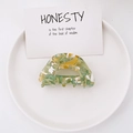 Semicircle marble texture acetate hair claw clip with green and white swirls - White Green
