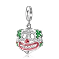 Ciondolo joker in argento sterling 925 con capelli verdi per bracciali fai-da-te - Forma di Pagliaccio (PD0796) / Argento sterling 925