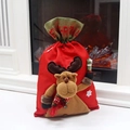 Sacco regalo di Natale rosso con renna in peluche 3D e coulisse verde scuro - Stile Alce / Rosso