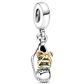 Charm basket en argent poli avec détail de nœud doré pour bracelets à breloques - Style de Basket