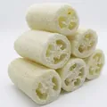Set van 6 natuurlijke cilindrische luffa-sponzen met vezelige textuur voor bad en keuken - 10cm / 4 inch loofah segment
