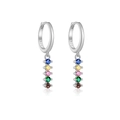 S925 Sterling Silber Creolen mit lebhaften bunten Regenbogen-Zirkonia-Anhängern - Regenbogen-Zirkonia / Platin