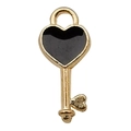 Golden heart-shaped key pendant with black enamel inlay and small charm detail - Heart Key 7x16mm