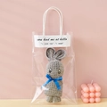 Gray coral fleece rabbit-shaped gift towel with transparent bag and blue ribbon bow - Grey + OPP Handbag