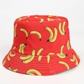 Reversible red bucket hat with yellow banana print and reinforced white stitched brim - M (56-58cm) / Red