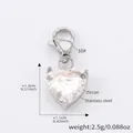 Pendente a cuore in acciaio inossidabile con zircone e chiusura a moschettone - Ciondolo a Cuore in Zirconia Color Acciaio (Ciondolo Solo (Senza Catena)) / 1,3x1,1cm / Colore acciaio