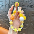 Cute yellow and orange beaded phone charm with pumpkin and bunny character charms for bags - Yellow Pumpkin Rabbit
