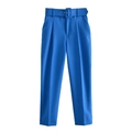 Pantalones de cintura alta azul real de corte ajustado con cinturón a juego - XS / Azul zafiro