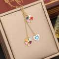 Goldene Edelstahlkette mit bunten Emaille-Kleeblättern und blauem Herzanhänger - Buntes Kleeblatt Blaues Herz (2#)