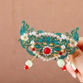 Ancient style hair clip featuring blue clouds, pearls, and red tassels in a traditional design - F0354 Style 6