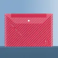 Waterproof red A4 plastic document bag with white snap button and stripe pattern - Red Twill