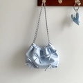 Light blue cloud bag with 3D bows and silver chain strap for women's summer fashion - Blue