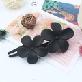 Elegant vintage black matte hair clip featuring two floral blossoms for women - Black