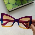 Elegant cat eye glasses with blue light blocking and purple-orange gradient frames - Purple Yellow Double Tea Lens
