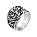 Anello da uomo con medaglia di San Benedetto in acciaio inossidabile vintage - US 10 / Argento Tipo 1