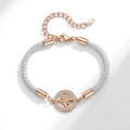 Bracciale coppia stella-luna con zircone in oro rosa e cordino bianco intrecciato - Corda Bianca / Metallo Oro Rosa / Oro Rosa (Donna)