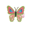 Detail of butterfly hair clip with colorful glitter finish and pink ribbon-wrapped duckbill clip - Fluorescent Green
