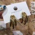 Polished gold multi-layer hoop earrings featuring a triple ring stack on a retail card - Polished Triple Layer Hoop (E973 Gold) / 925 Silver Needle / Gold