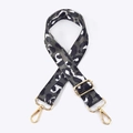 Adjustable leopard print wide shoulder strap with gold metal lobster clasps for bags - Silver Clasp / Grey & Black