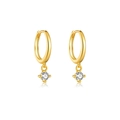 Orecchini a cerchio in argento S925 dorato con ciondolo singolo in cristallo rotondo - Oro 18k Zircone Bianco