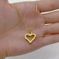 Elegant gold hollow heart pendant on snake chain necklace for men and women - Large Heart