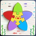 Colorful starfish wooden jigsaw puzzle for early education with ocean themed baseboard - Snap Puzzle-Starfish (卡扣JM-海星)