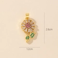 Detailed view of flower pendant dimensions 2.6cm by 1.2cm with colorful zircon stones - 0372-5 Colorful Zirconia Sunflower Pendant (2.6x1.2cm)