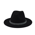 Close-up of black wool fedora hat featuring a stylish dark grey matte chunky chain detail - Adult 57-60cm / Black(02)