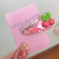 Cute cherry shaped hair clip with pink sequins inside transparent shell on card - Pink Cherry