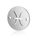 Pisces zodiac sign connector charm in polished silver stainless steel for DIY jewelry - 5 Pcs/Pack / Steel-Pisces