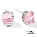 Pink round-cut crystal stud earrings with silver metal setting for men and women - Soft Pink/Silver