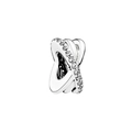 Silver infinity bead charm with sparkling clear zircons for DIY jewelry bracelets - Crisscross Infinity (19)