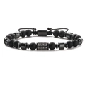 Bracelet pour hommes en perles noires mates avec cylindre en zircone et cordon tressé - Noir Mat Noir